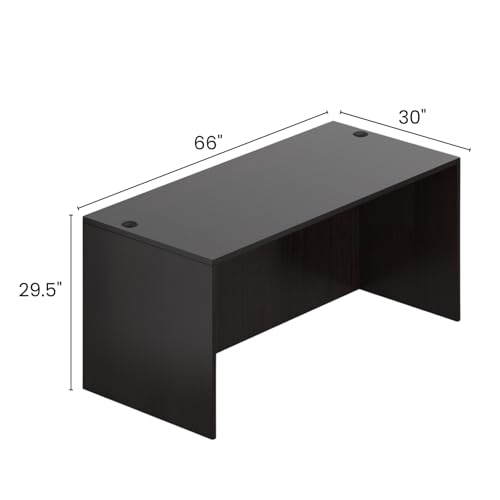 GOF Office Desk Executive Computer Workstation with Hanging Box/File Pedestal, Grommets, Durable Laminate– Modern Commercial Desk for Home Office, Work, or Study (Espresso, 66" W x 30" D)