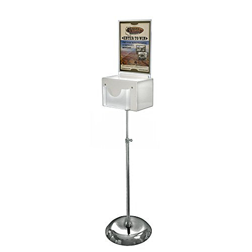 Azar Displays 206320-WHT 9" W x 6.25" D x 6.25" H Large White Suggestion Box with Pocket, Lock & Keys on Pedestal