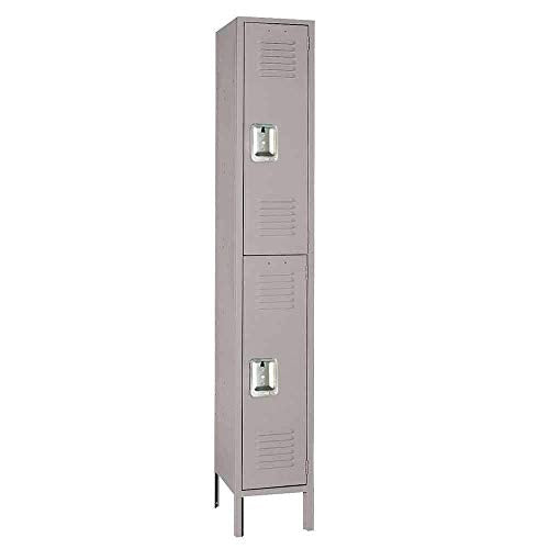 Lyon Double Tier 1 Wide 12" W x 15" D x 78" H Unassembled Metal Locker DD5212-2 Doors - Dove Gray Finish - Steel Construction - Made in The USA!