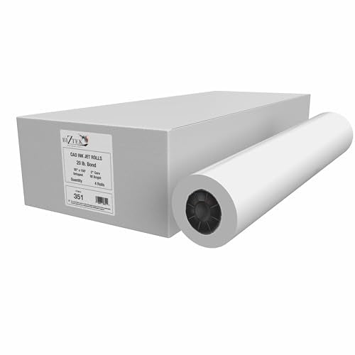 BIZTEK Wide Format Paper Rolls CAD Bond 30" Widths (4 Rolls, 30 In x 150 Ft | 2" Core)