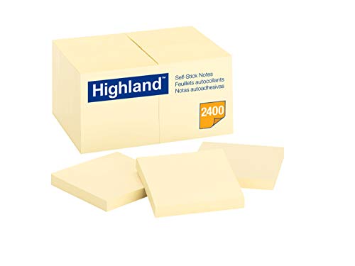Highland Sticky Notes, 3 x 3 Inches, Yellow, 24 Pads/Pack, 8 Packs Total