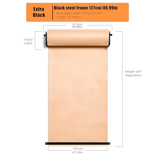 balurukt 24/36/48" Wall Mounted Kraft Paper Dispenser Holder, Brown Paper Roll Holder, Heavy-Duty Papers Cutter Butcher Papers Dispenser to-Do Lists, DIY Drawing, Taking Note, Artwork Black 48