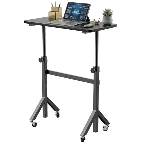 HUANUO 32'' Small Standing Desk Adjustable Heigh, Mobile Stand Up Desk with Wheels, Portable Rolling Desks for Walking Pad and Treadmill, Computer Laptop Desks for Home Office Space