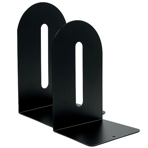 Huron Large 9" Decorative Arched Steel Non-Skid Metal Book Ends for Shelves Heavy Duty Bookends, Black, Pair (1/3/8/24/72) (24)