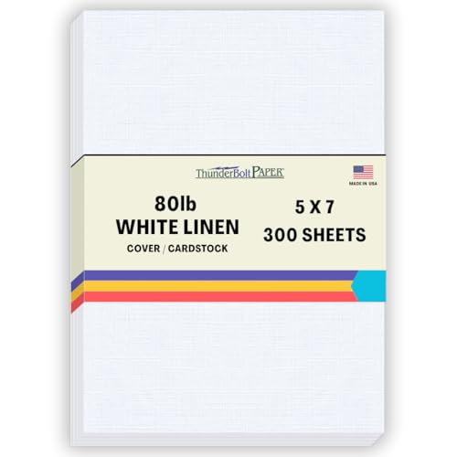 300 Bright White Linen 80# Cover Paper Sheets - 5" X 7" (5X7 Inches) Photo|Card|Frame Size - 80 lb/pound Card Weight - Fine Linen Textured Finish - Quality Cardstock