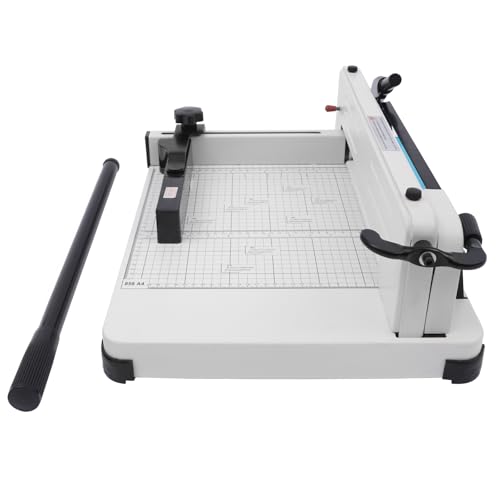 LNUJIUN Heavy Duty Paper Cutter, 12" Guillotine Paper Cutter for A4 Paper, 400 Sheet Capacity, HSS High-Speed Steel, Industrial Commercial Stack Paper Trimmer for Office Home School Shop (White)