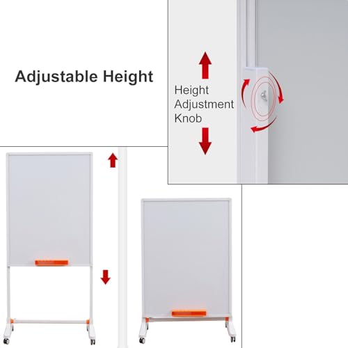 TRUNXUCL Rolling Whiteboard Magnetic, Dry Erase Board with Stand, Standing White Board on Wheels, Height Adjustable(Pink,70x100cm/27.5x39in)