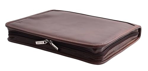 Real Leather Folio Case Zip Around Underarm Bag Brown Ring Binder A4 Pad Portfolio Organiser Arturo