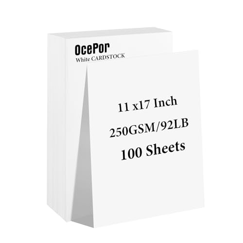 100 Sheets White Cardstock 11x17, 92lb Card Stock Construction Print Paper