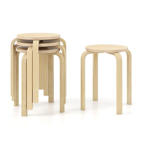 GIANTEX Wood Stackable Stools Set of 4, 18" Round Backless Classroom Stools