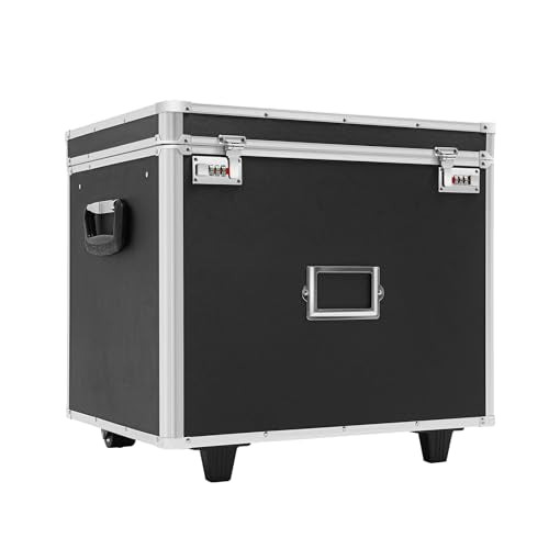 trggvvrt Mobile Business Case, Locking Mobile Storage File Box with Telescopic Handle, Rolling File Box Metal, 19.2 x 15 x 16 Inches, Portable File Storage Organizer for Office Home School (Black)