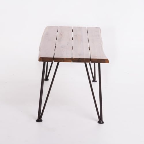 Hassyee Industrial Metal and Wood Chair Sets with Coffee Table for Indoor, Outdoor, Chic Armless Chair Sets/Table for Dining Room, Waiting Room, Kitchen, Office, Restaurant (Teak 4)