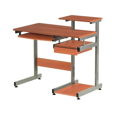 Pemberly Row Contemporary Wood/Steel Computer Desk, 38" W x 22" D x 30" H, Mahogany Finish, MDF and Steel Construction, Pull-Out Keyboard Tray, Printer and Scanner Shelves, Home Office Desk