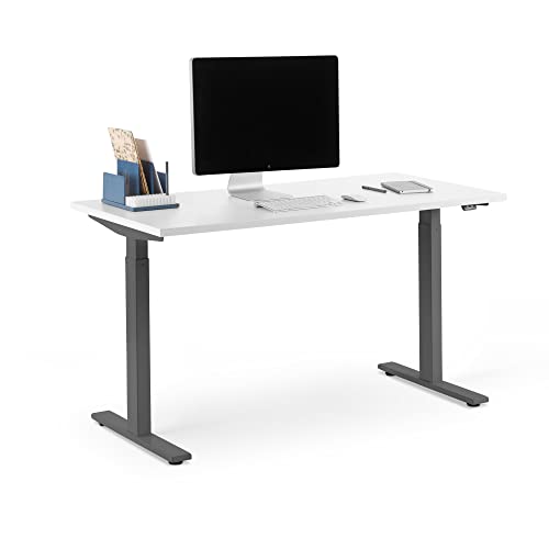 Poppin Series L 2S Adjustable Height Single Desk, White, Charcoal Legs, 47", Modern 2-Stage Sit and Stand Solution with Charcoal Electric Legs Adjusting Height 29" to 48" with Electronic Control