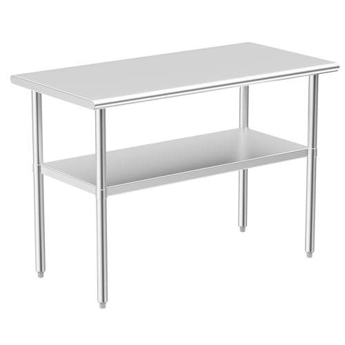 Stainless Steel Table for Prep & Work, 24x48 Inches, Metal Commercial Heavy Duty Table with Adjustable Under Shelf for Restaurant, Home and Hotel