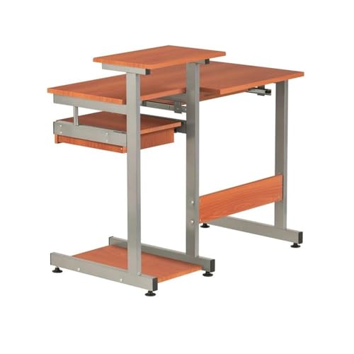 Pemberly Row Contemporary Wood/Steel Computer Desk, 38" W x 22" D x 30" H, Mahogany Finish, MDF and Steel Construction, Pull-Out Keyboard Tray, Printer and Scanner Shelves, Home Office Desk