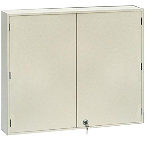 Acrimet 128-Key Cabinet with Lock, Wall Mount Wooden Key Organizer, Security Key Storage Box (128 Positions) with Numbered Hooks & Assorted Key Tags – Commercial & Home Use (Beige)
