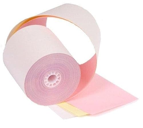 POS Paper USA 3" x 67' 3-Ply Carbonless Paper (50 Rolls/Case) - White/Yellow/Pink - BPA Free