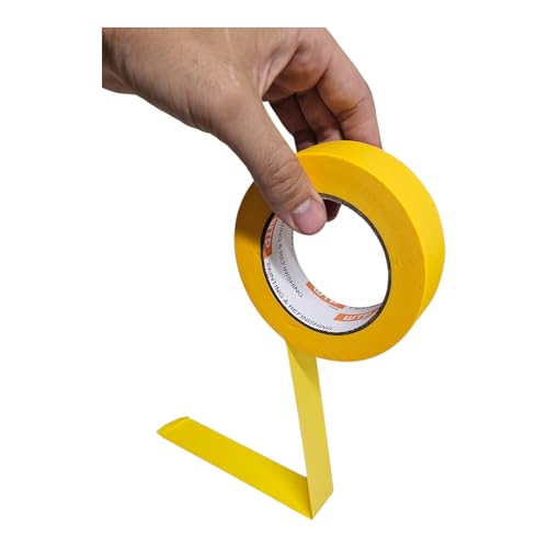 WTP TOOLS MTE18-48 Automotive Industry Masking Tape for Painting and Refinishing, Yellow Color, 3/4" Width, 55 Yards Length (18mm x 50m), Box of 48pcs - High Temperature Resistant - No Residue