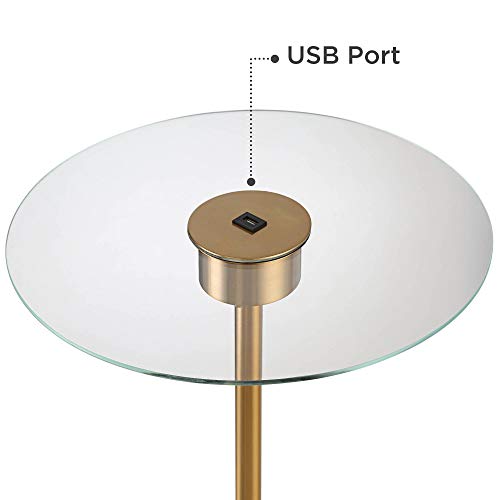 Possini Euro Design Volta 66" Tall Antique Brass USB Tray Table Floor Lamp