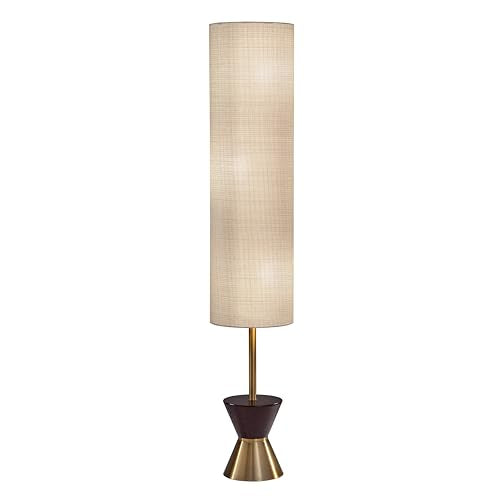 Adesso 3-Light Floor Lantern, Antique Bronze, Walnut & Beige, 59”