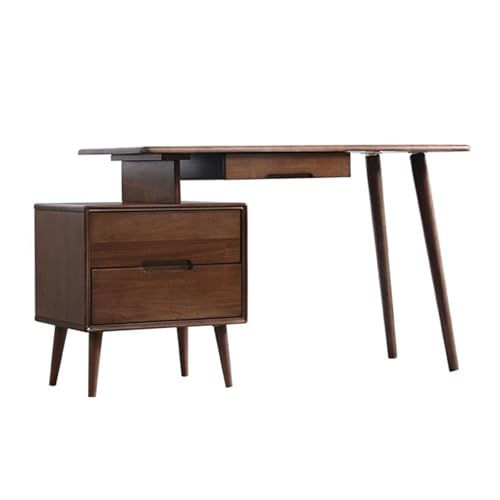 YUHUAWF Writing Desk 47.2" Solid Wood Home Office Desk, Walnut Color Writing Study Corner with Small Storage Cabinet Computer Desks