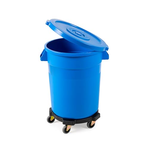 PRO&Family 2 Pack 20 Gallon Blue Round Commercial Trash Can with Lid/Ingredient Bin Recycling Bin Kitchen Garbage Can Office Garbage Can Trash Barrel Plastic Barrel Yard Waste Bin Outdoor Trashcan