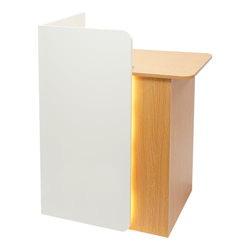 Reception Desk with Counter, Modern Front Desk Reception Room Table with LED Light, Lockable Drawer, Cable Hole, Retail Counter for Checkout, Office, Beauty Salon, Lobby, 31.5*17.72*39.37in (Wood)