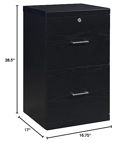 OSP Home Furnishings Alpine 2-Drawer File Cabinet with Locking Top Drawer and Lockdowel Fastening System, Vertical, Black