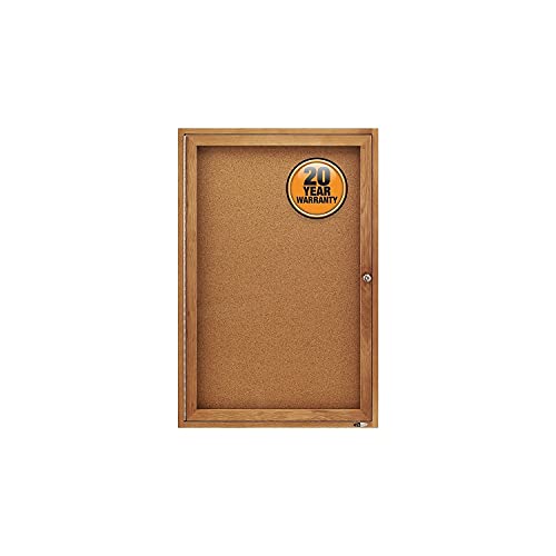 Quartet Bulletin Board, 2' x 3' Enclosed Cork Notice Board, Lockable Swing Door, Oak Finish (363)