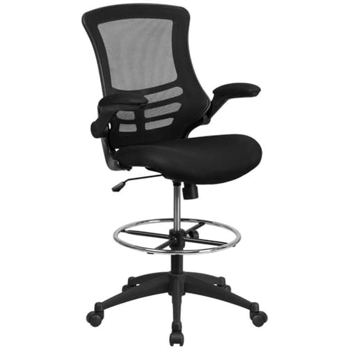Scranton & Co Mid Back Mesh Drafting Chair, Black Finish, Adjustable Height 43.25"-50.75", Flip-Up Arms, Ergonomic Lumbar Support, Tilt Lock Mechanism, Breathable Mesh for Office or Standing Desk Use