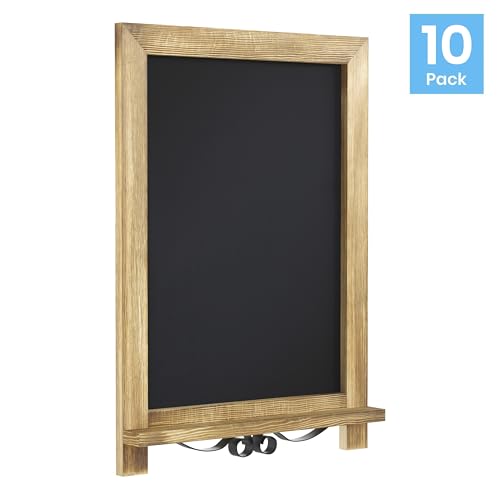 BizChair 10 Pack Tabletop Magnetic Chalkboards - Torched Wood Finish - 9.5" x 14" - Metal Folding Legs - Hanging Message Board - Counter Memo Board