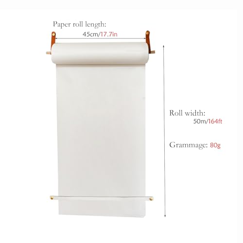 Kraft Paper Dispenser, Roller Kraft Paper Roll Display Stand for Wall Decor Artwork To-Do Lists, 18 25 In Butcher Paper Holder Includes 50 Meter Long Brown/ White Paper R(White-Width 45cm/17.7in)