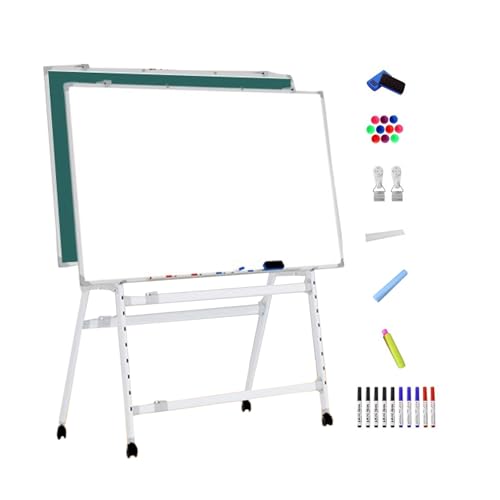 Dry Erase Board Double Sided, Rolling Whiteboard Foldable, Magnetic White Board with Stand, Height Adjustable(Green,60x90cm/24x35in)