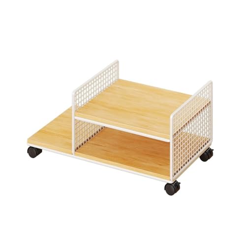 VHDY85KA Office CPU Stand Printer Shelf Desktop Case Mobile Cart Holder with Locking Caster Wheels Multifunctional Storage Rack Accessories(Natural)