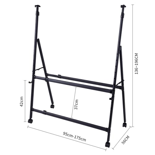 Movable Metal Stand-Height Adjustable, Foldable A-Type Black Whiteboard Easel,Fits Dry Erase Board, Chalkboard Size MAX 120x180cm