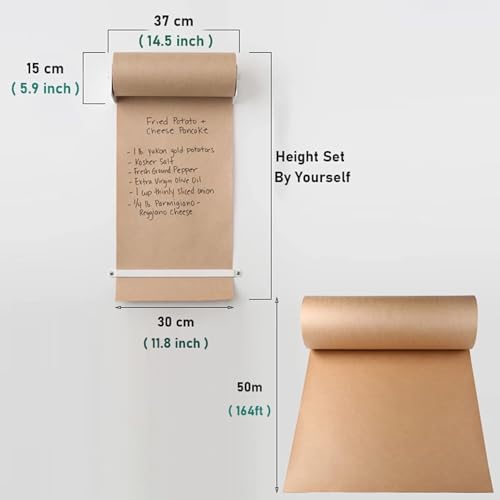 LNNW Kraft Paper Dispenser Wall Mounted Paper Roll Holder Kraft Paper Dispenser & Cutter, for Doodle Drawing Board/Writing Tablet Decorative Message Boards for Wall(White Steel,37cm/14.5)