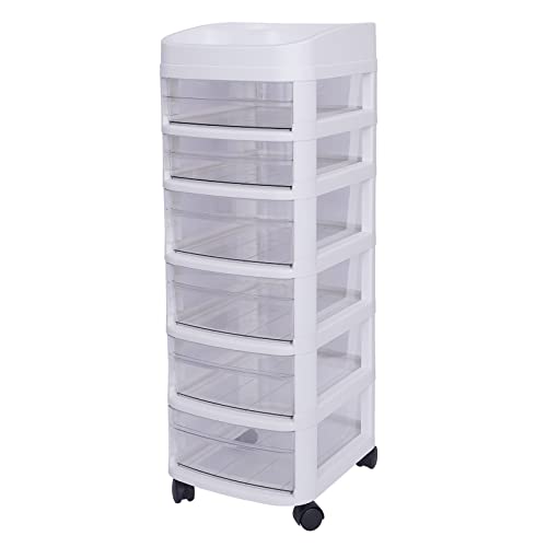 HETEPPTR Rolling Storage Cart 6 Drawer Cart Storage Tower with 4 Caster Wheels 34.2 x 14.1 x 11.8in Plastic Craft Storage Containers Bins for Home, Craft Room, School Dorm (White)