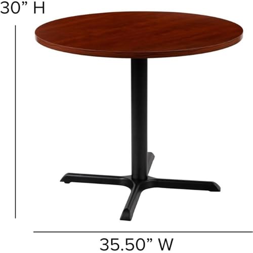 Pemberly Row Modern Round Conference Table, 36 in Wood Top, Cherry Laminate Finish, Cast Iron X-Base, Adjustable Floor Glides, Classic Style for Offices, Classrooms, Break Rooms, Multi-Use Settings