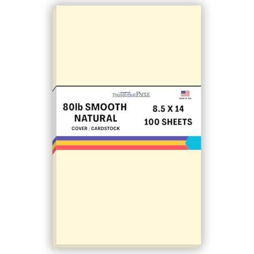 100 Natural Smooth Card Stock Sheets Paper - 8.5 X 14 Inches Legal|Menu Size - 80# (80 lb/Pound) Cover Weight - Quality Paper - Smooth Finish