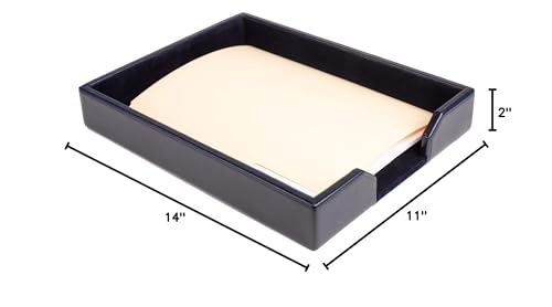 DACASSO Bonded Leather Desktop Letter Tray - Luxury Letter Holder & Paper Organizer for Desk - Office Organization & Executive Desk Decor - (Navy Blue) 13.5 x 10.5 x 2