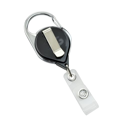Bulk 100 Pack - Premium Black No Twist Badge Reels with Carabiner Clip & Belt Clip and Extra Long Reach - Cute Solid Color Retractable Badge Holder for Nurse, Office Employee by Specialist ID