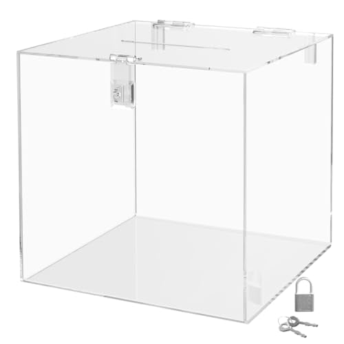 10 Inch Locking Ballot Box Clear Acrylic Square Cube Top Locking See Through Countertop Contests Entry or Contest Collection Bin by Marketing Holders