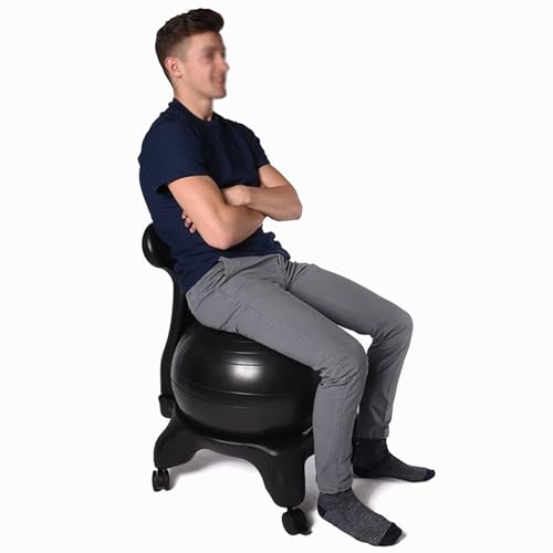 piudoiliy Yoga Ball Chair,Inflatable Balance Exercise Seat, for Core Strength,Office, Physiotherapy (Black)