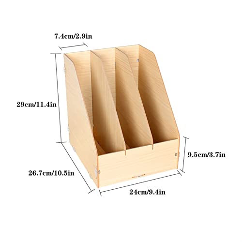 Desk File Organizer,Desktop Organizer File Sorter File Magazine Folder Holder Wooden Office Storage Supplies Triple File Rack Information Rack Creative Desktop Vertical Bookshelf Desktop Organizer Fil
