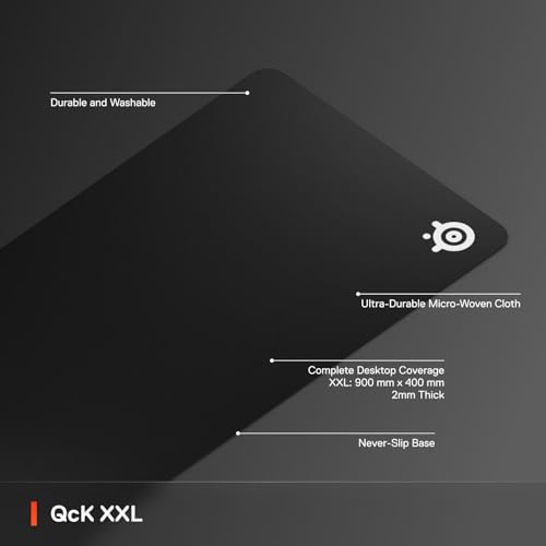 SteelSeries QcK XXL Gaming Mouse Pad – XXL Fabric – Perfect Movement Tracking and Stability – Esports Pad – Non-Slip – Full Desk Surface Use