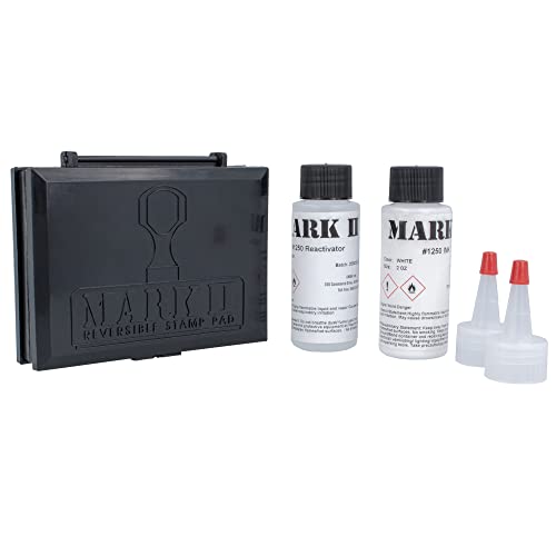ExcelMark Mark II Reversible Stamp Pad Kit for Rubber Stamps - Includes 2 oz. Ink (White)