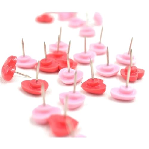 Heart Shape Push Pins 300 Pcs, 15x8mm Colored Map Pin for Cork Board, Pink Plastic Metal Thumb Tacks