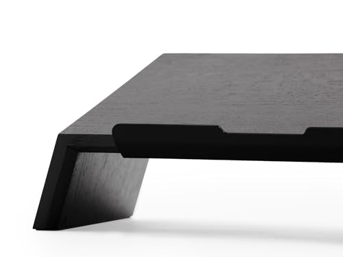 Oakywood Wooden Slanted Laptop Stand for Desk - Convenient Riser & Holder - Ergonomic Wood Stand - 45x22x14cm - for 13-14" Laptops Black
