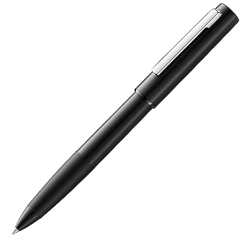 Lamy aion black rollerball pen – modern rollerball pen in anodized, lightweight & seamless aluminum barrel – with stainless steel clip – line width M – incl M 63 black rollerball refill